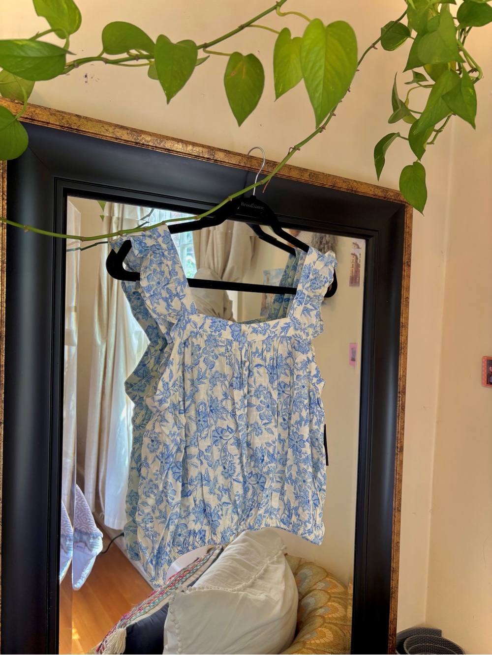 Melrose and Market Blue and White Floral Ruffle Strap Camisole
